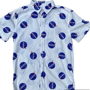 Chemistry Blue NASA Graphic Print Casual cool button up white soft silk Shirt